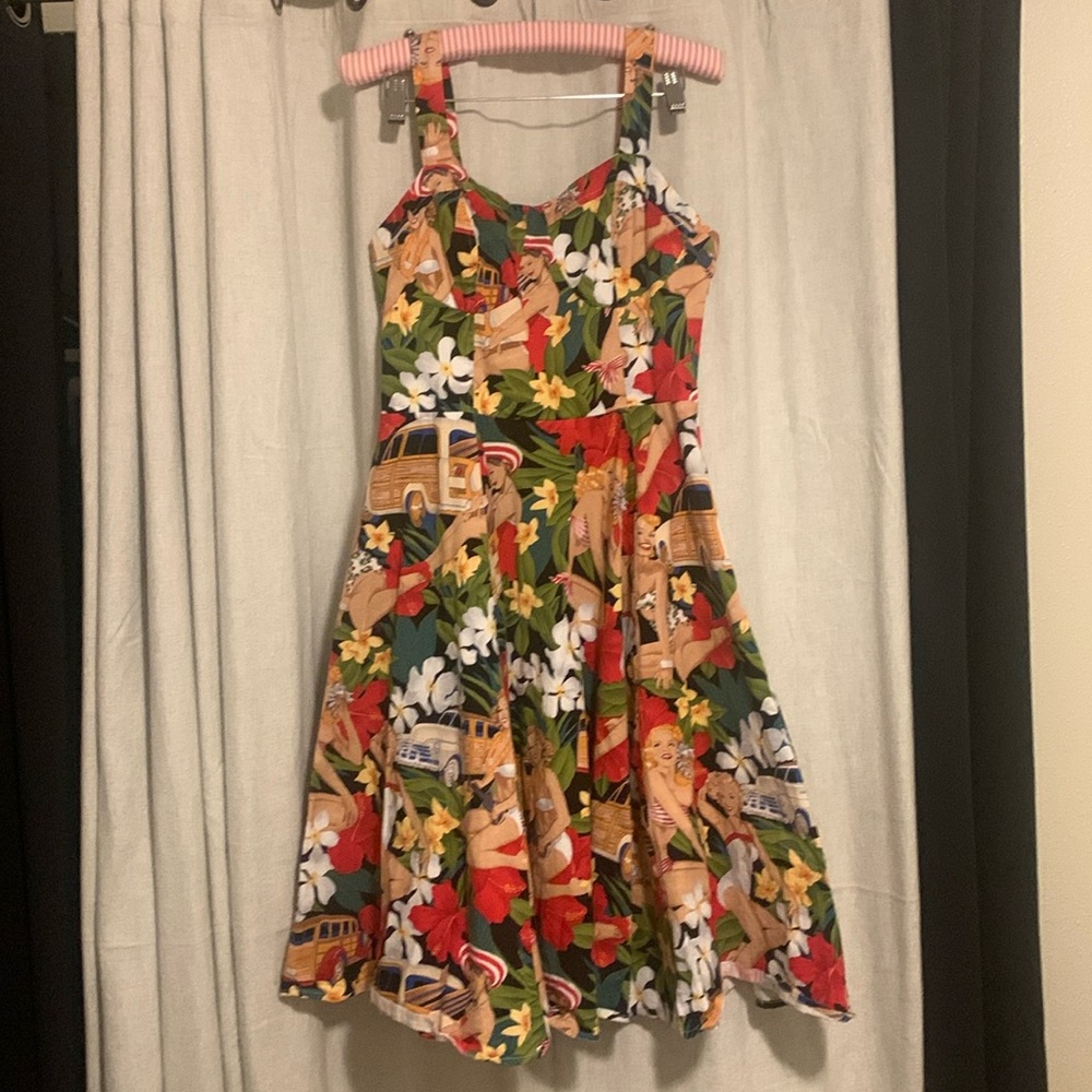 1950s Vintage Style Dress Tropical Summer Print -L